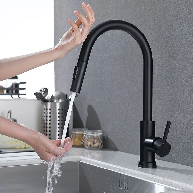 Black Pull Out Water Tap Kitchen Sink Faucet 2 Functions Sprayer Touch Sensor Kitchen Faucet Stainless Steel