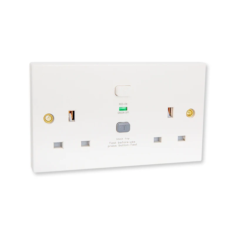 WOSOM British Standard WSRSP-5 2Gang Un switched RCD Socket White 13A 30mA Type A