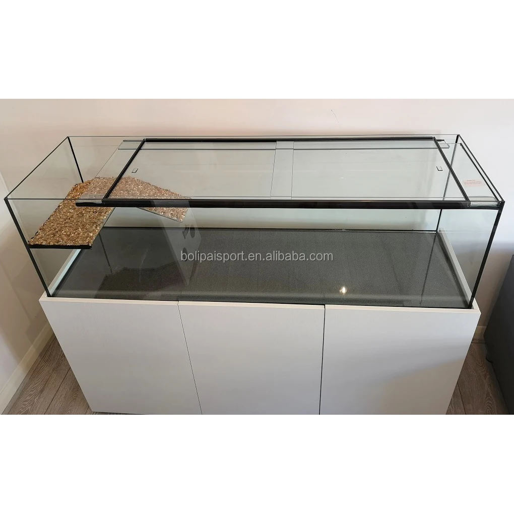 Custom  large ultra clear glass turtle fish aquarium tank with flat roof