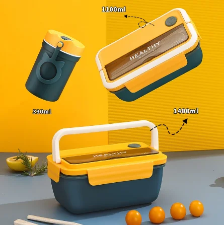 Creative Lunch Box for Kids Adults Bento Box Office Outdoor Picnic Bento Lunch Box with Tableware Soup Cup Set Microwave Safe
