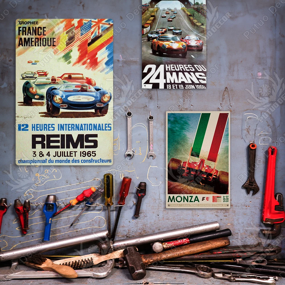 Putuo Decor Hot Sale Vintage Racing Car Metal Tin Signs Retro Man Cave Garage Wall Decor