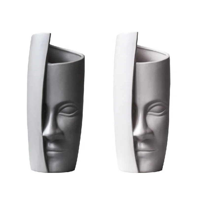 Modern Minimalist Ceramic Human Face Model Vase Room Head Face Sculpture Decoration Nordic Ceramic Flower Plant Holder Vase