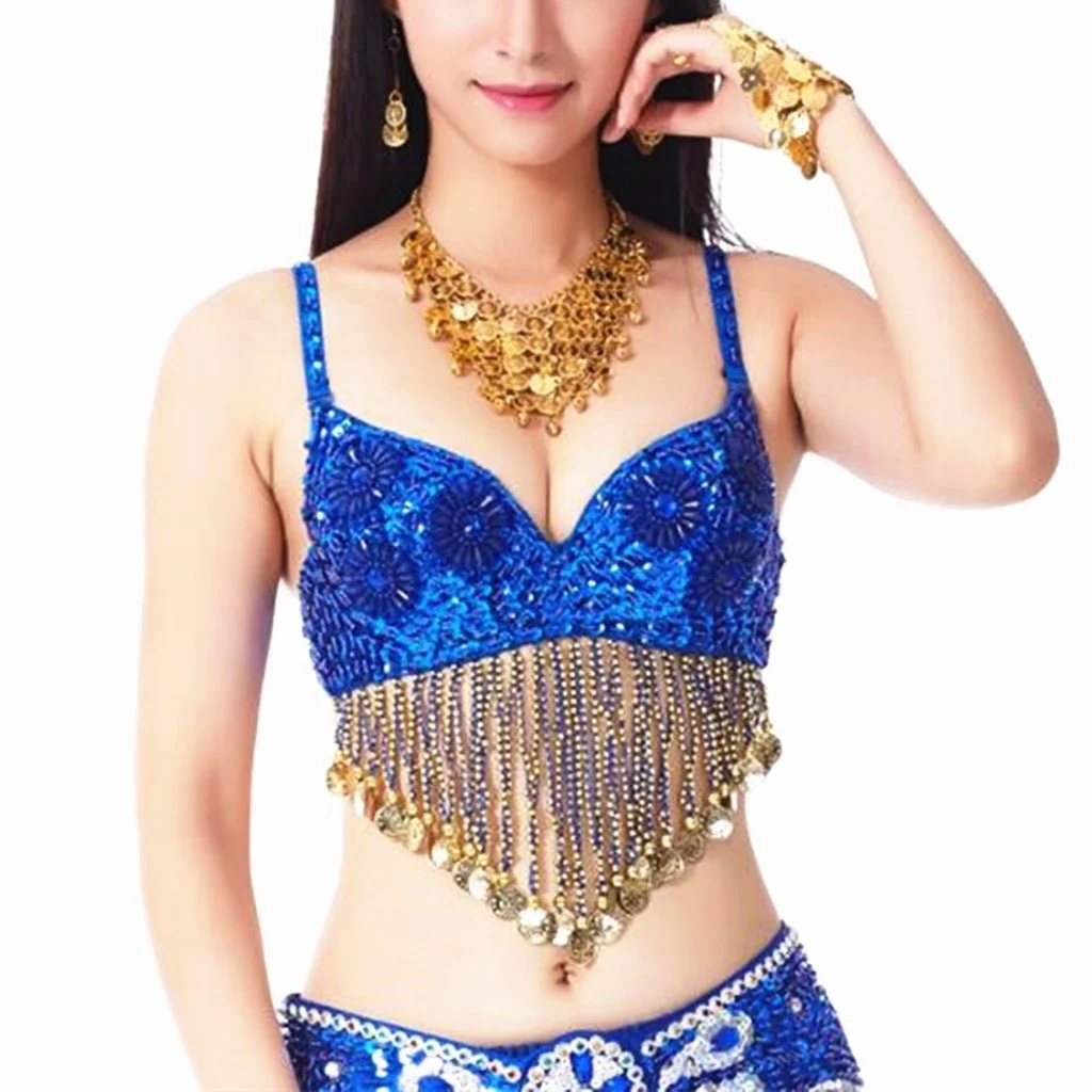 Nayaking Women Beads Sequins Belly Dance Bra Top Ladies Nightclub DJ Disco Cloth Costume