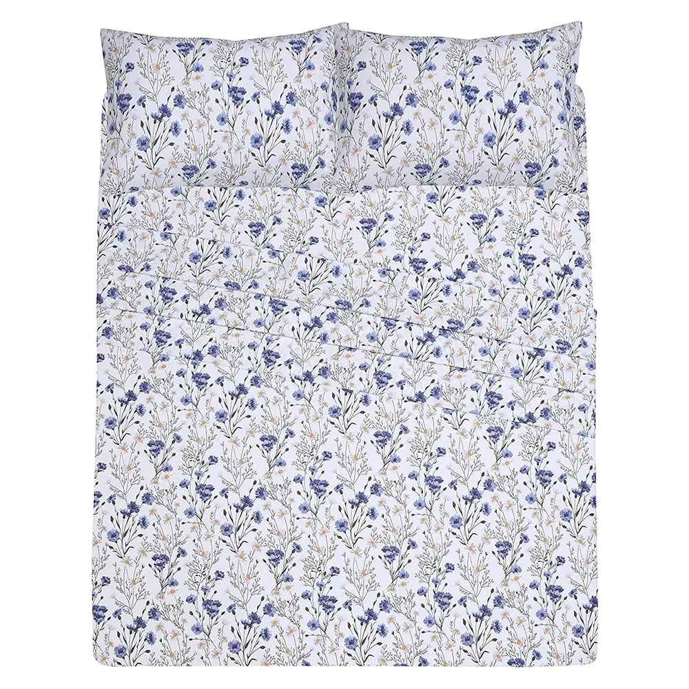 Extra Soft Brushed Microfiber Luxury Printed Waterproof Cool Bed Sheet Set With Flat Fitted Sheet Pillowcases