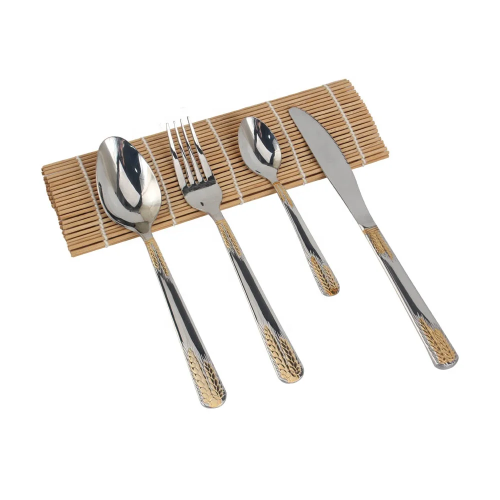 Gold Accent Regent Bead Flatware Silver Tableware Set