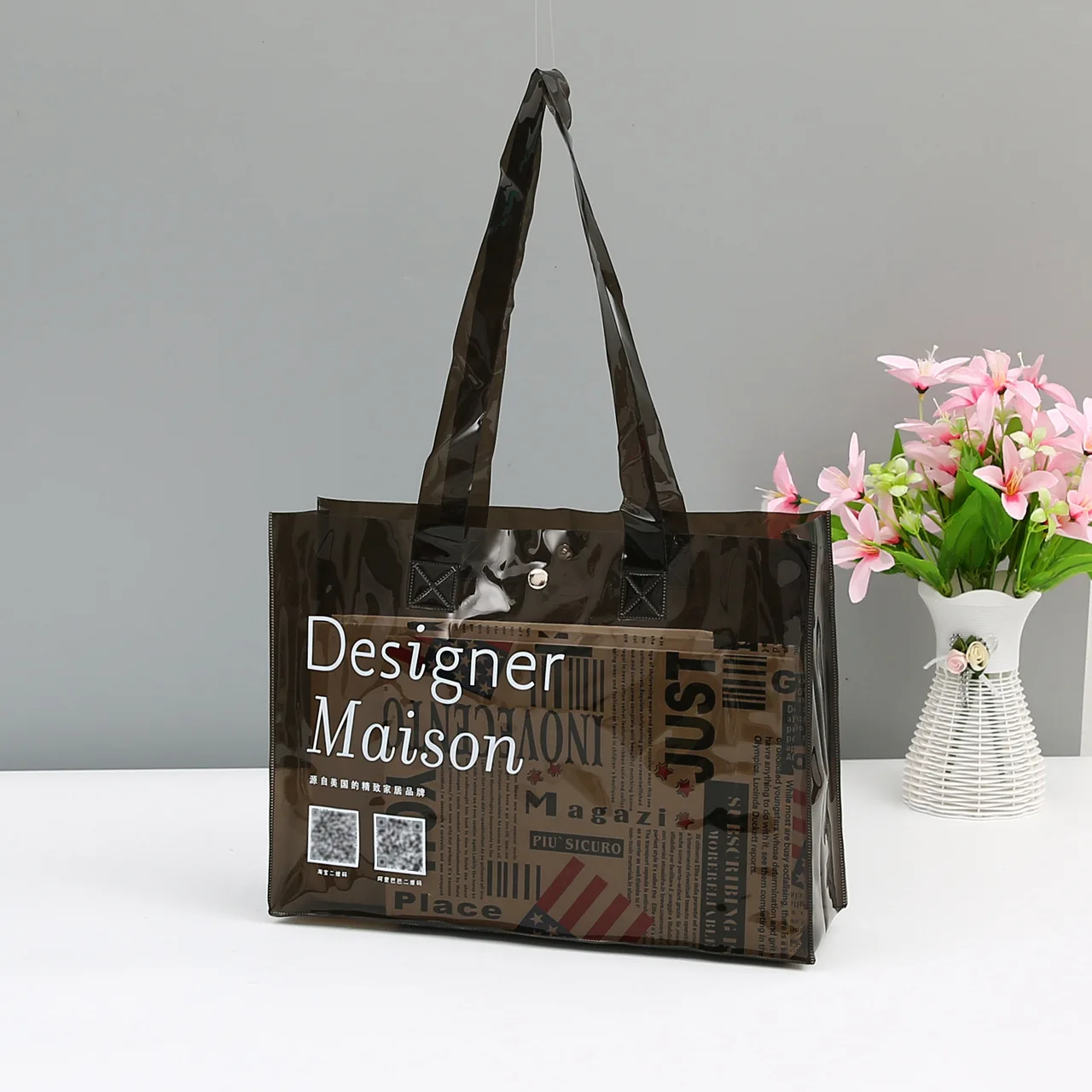 2022 Promotional Custom Large Women Travel Waterproof Beach Tote Bags Clear Candy Color Transparent Neon PVC Handbag With Logo