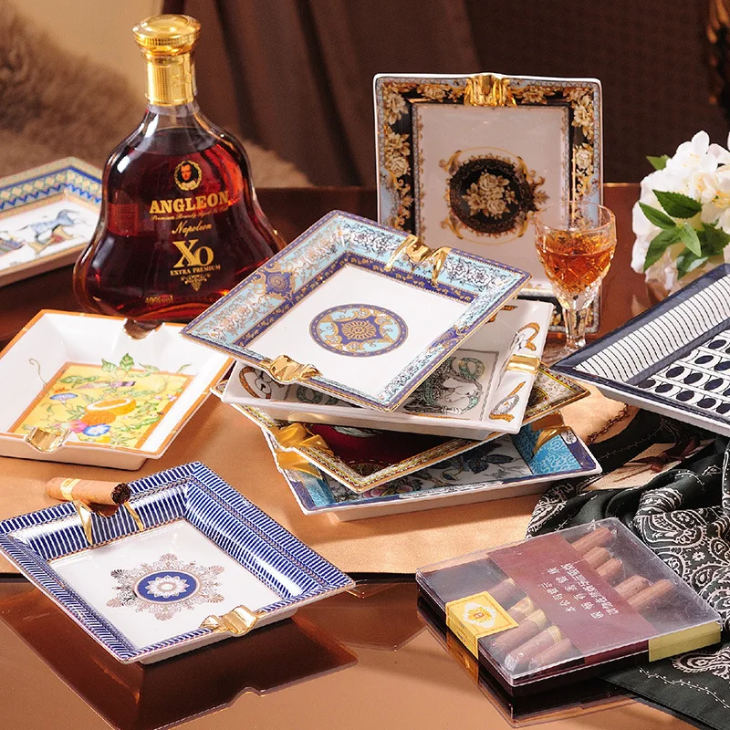 Hotel home creative business personality large square ashtray gift box wholesale ceramic ashtray