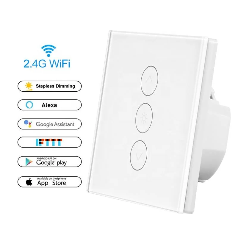 Tugo Smart Waterproof 220v European Market Touch Wall Smart Wifi Dimmer Switch Zigbee Wifi Controlled 220v Light Switch Google