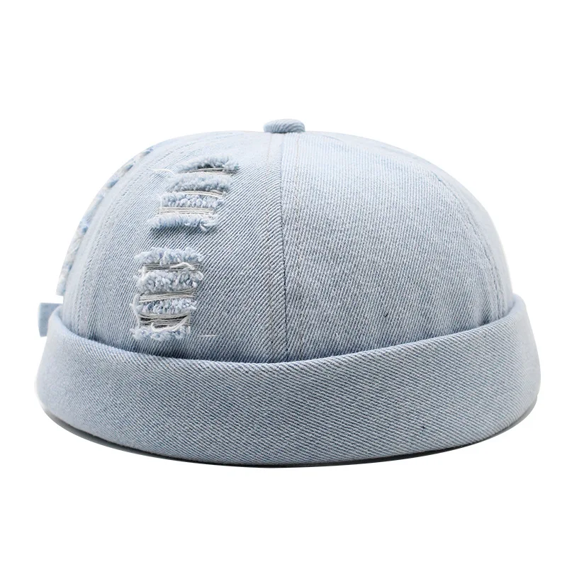 HZM-23390 Denim vintage broken Men Docker Cap Brimless Hat Retro Adjustable Literary Landlord Sailor Cap Hip Hop Hat