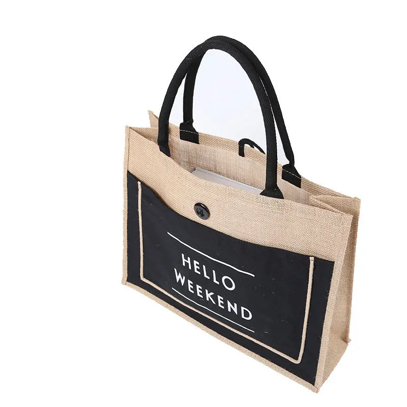 High Quality Custom Logo Large Natural Eco Friendly Plain Hemp Shopper Burlap Jute Tote Bag for Shopping