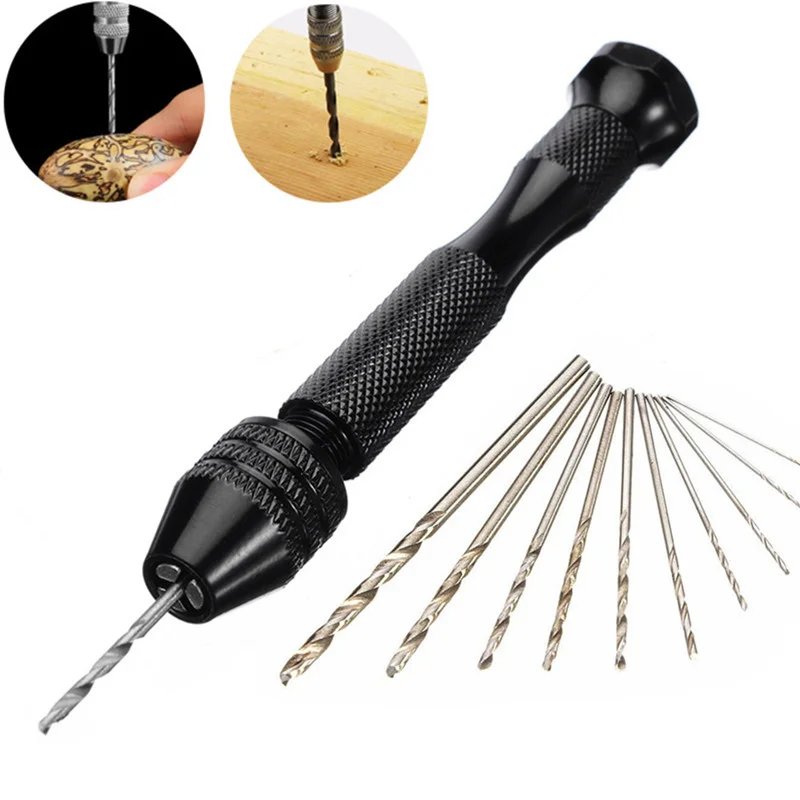 21PCS Model Diy Jewelry Woodworking Rotary Tools Multi-function Rotary Tool Mini Twist Drill Bit Set Pin Vise Hand Drill Manual