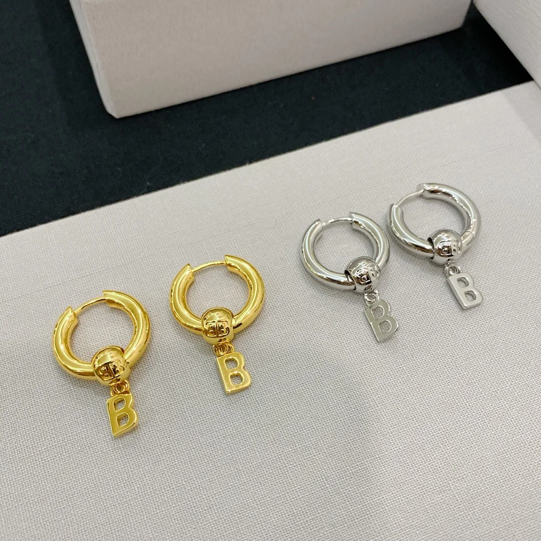 Fashion Designer Jewelry Popular Famous Brands Brass Letter B Hoop Earrings 18k Gold Filled Waterproof Earrings