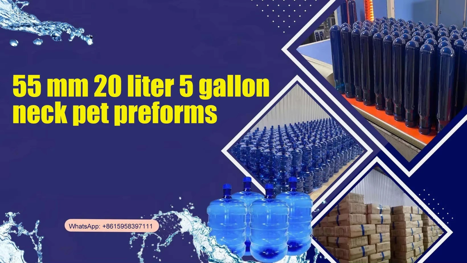 Custom gallon pet preform 5l 20l 730g 750g 55Mm 20 Liter 5 gallon pet preforms for plastic water gallon bottles