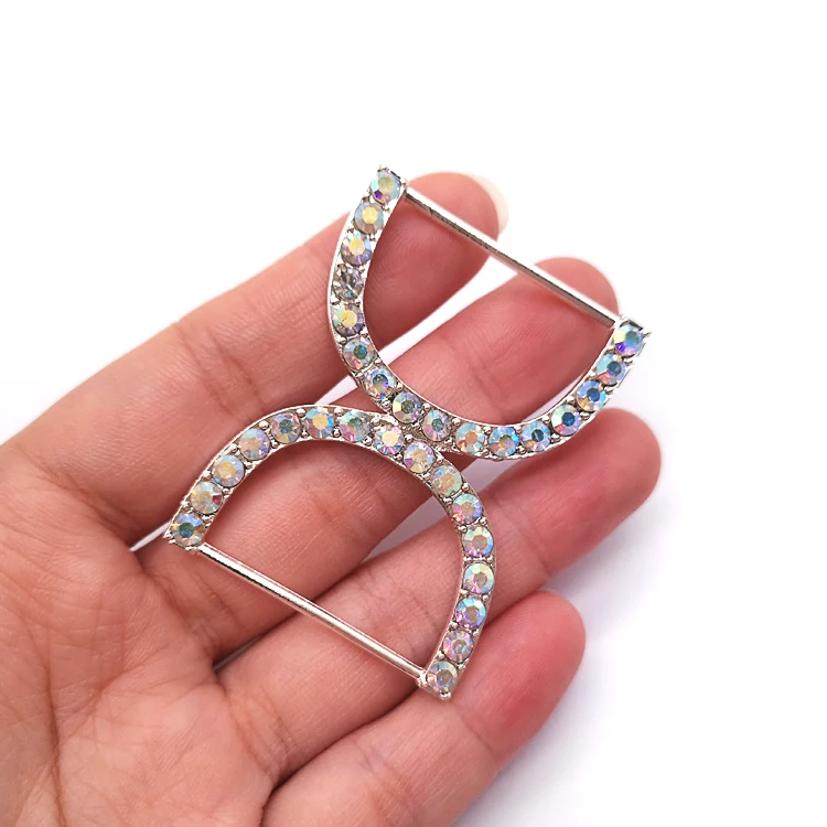 Double D Shape Rhinestone Slider Decorative Metal Buckles Ring Type for Bikini Shoes Belts Bags and Garments