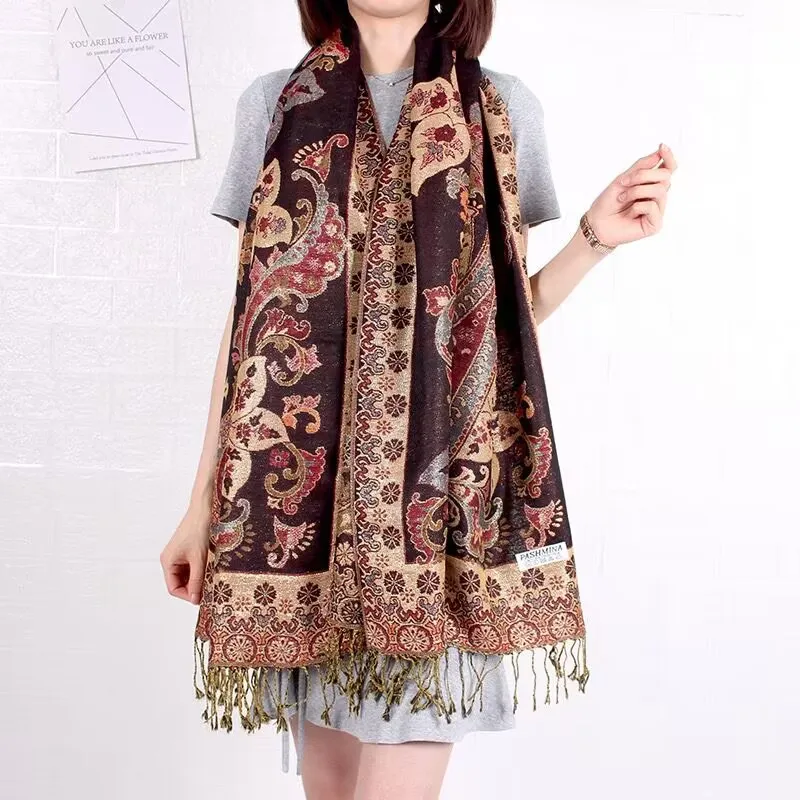 wholesale warm winter scarf for women pashmina tassel shawls paisley fashion Ethnic people winter warm scarf shawl