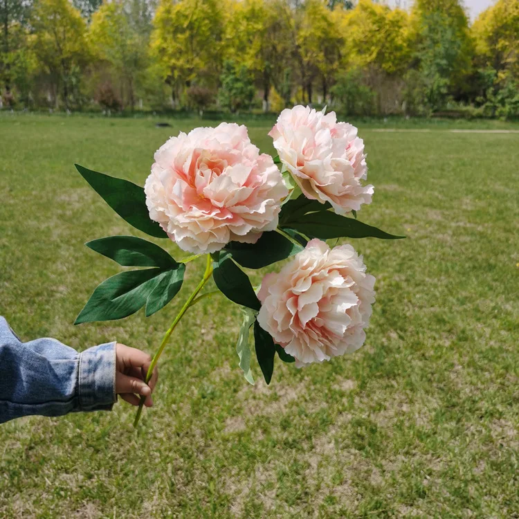 Wholesale High Quality Decorative Peonies Artificial 3 Heads Silk Peony Flowers for Wedding