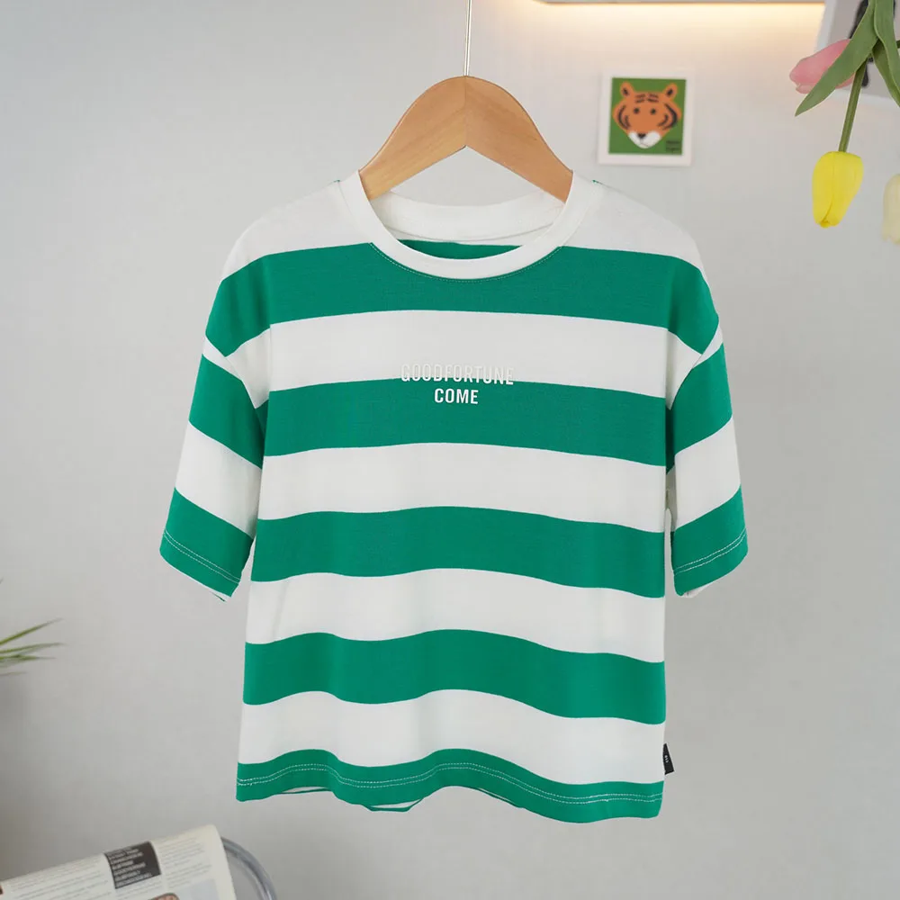 2024 Hot Sale 3- 14 Years Kids Wear Spring Summer Loose striped short sleeved  Kids t Shirt for children