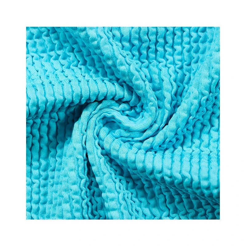 high quality nylon spandex bubble stitch stripe 4 ways stretch knitted weft fabric for swimwear skirt dress