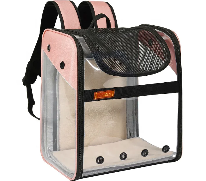 Transparent sightseeing PVC foldable dog cat pet carrier backpack airline transport mesh bag