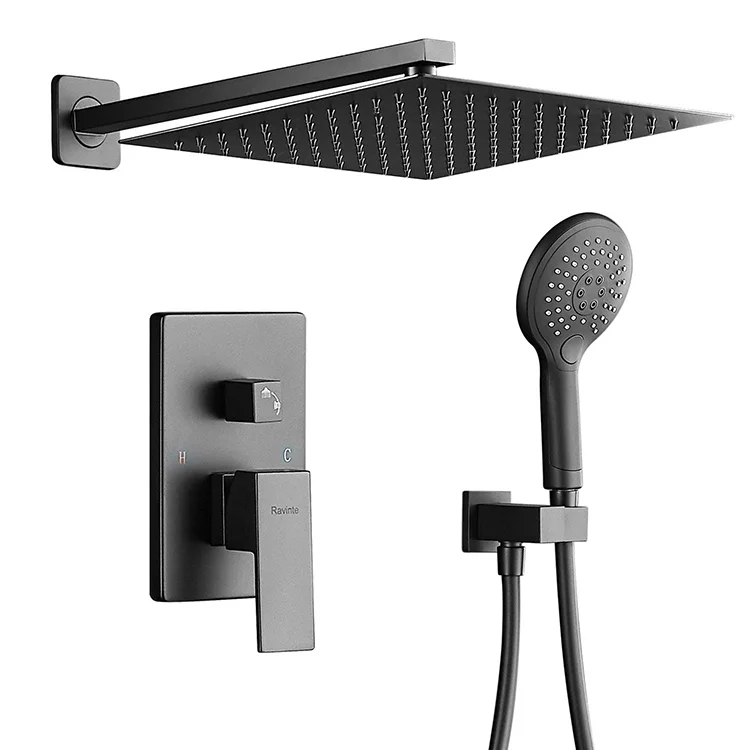 Modern High Quality Luxury Brass Multifunction In Wall Mounted Ceiling Shower Black Bathroom Concealed Shower Set