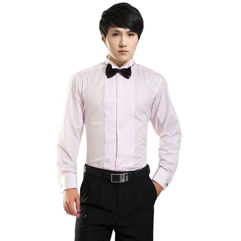 OEM/ODM рубашка под смокинг в французском стиле с воротником в форме крыла для мужского свадебного ужина