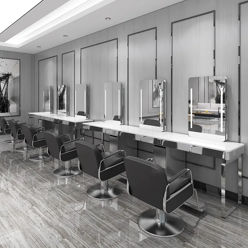 Factory Direct Salon Beauty Furniture Standard Size Makeup Styling Mirror Station With Multiple Cabinets For Barber