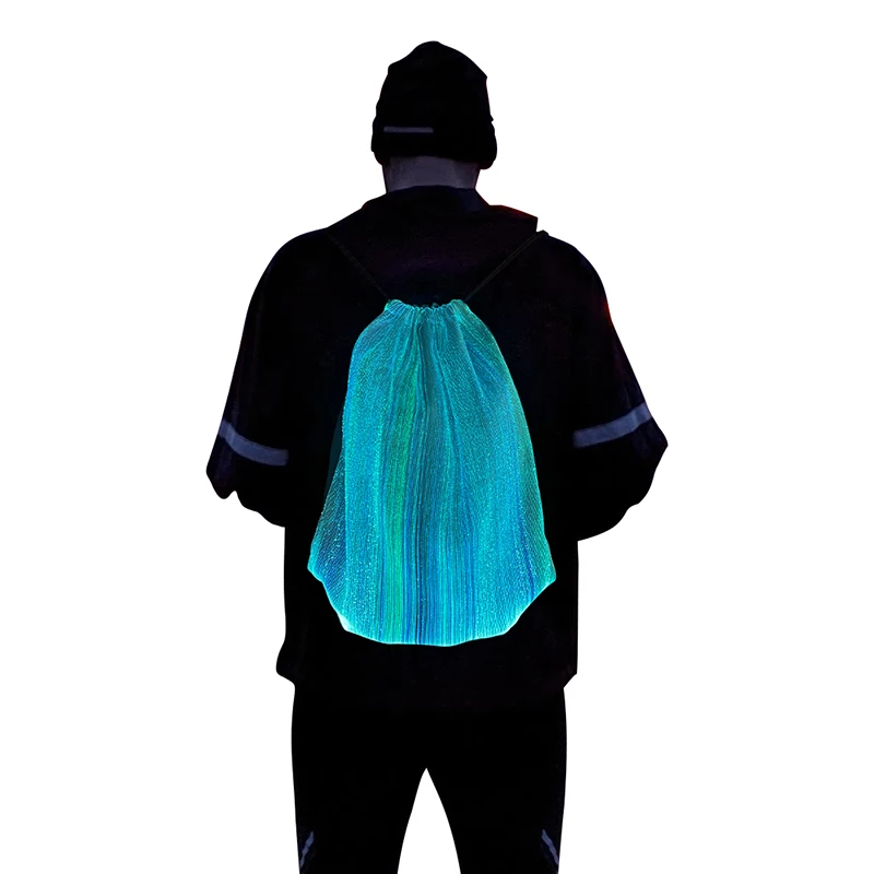 LED USB rechargeable optical fiber drawstring bag mountain biking sports bundle pocket