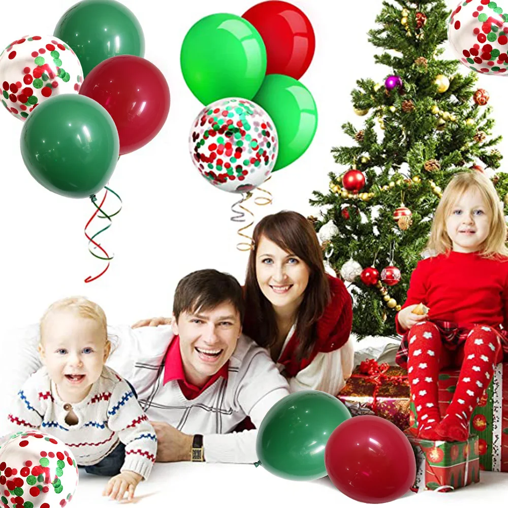 Christmas Latex Balloon 12inch Golden Green Balloons Confetti Air Christmas Tree Party Kids Decoration Supplies