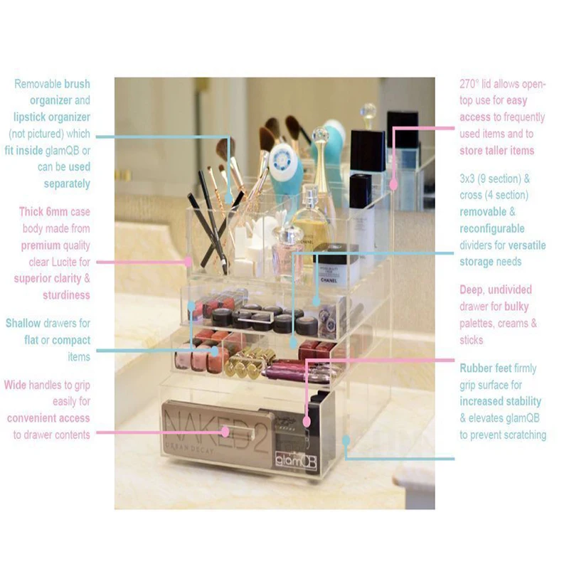Large Crystal Cosmetic Storage Drawers 5-Tier Transparent Acrylic Makeup Organizer  Cosmetics Storage Box
