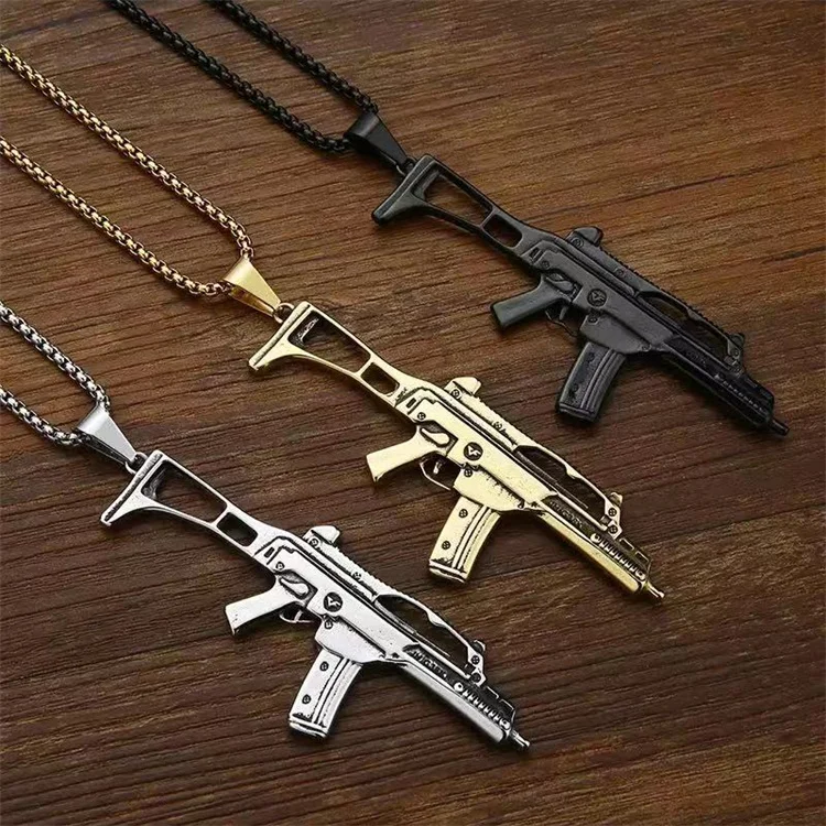 No rust stainless steel silver jewelry casting solid gun pendant necklace for men