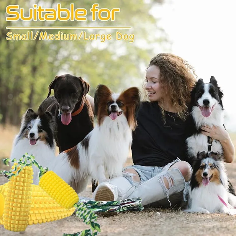 Tough Durable Rubber Squeaky Interactive Dog Toy Puppy Teeth Cleaning Corn Stick Chew Toy