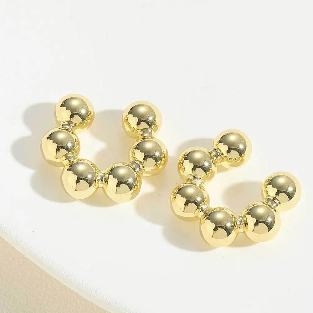 Wholesale Custom High Quality Women No Piercing Earrings Fashion Jewelry Copper Beads C-Shaped Clip-On Brincos De Joias Da Moda