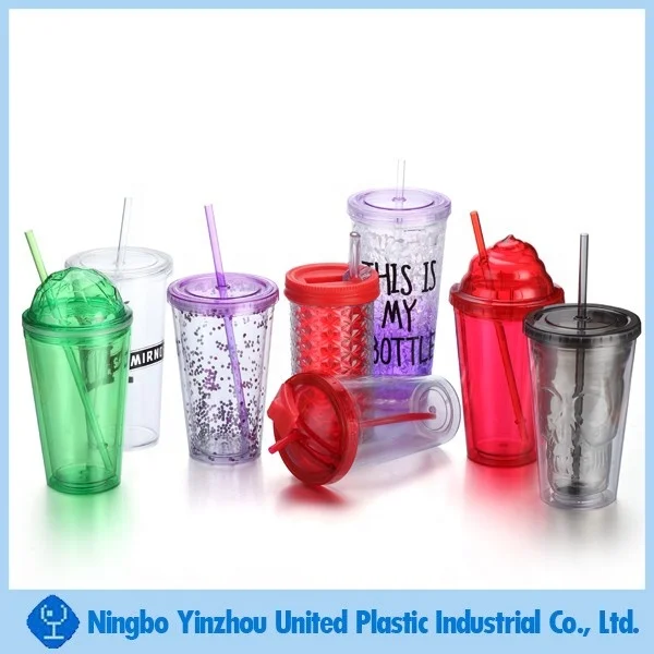 Cheap Nice Sequins Double Wall Plastic Tumbler With Lid Wholesale Colorful Plastic Tumbler With Straw For Promotion