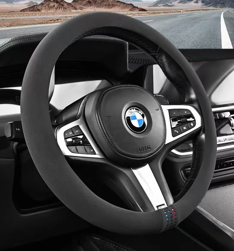 Black suede new design car steering wheel cover for BMW 37CM