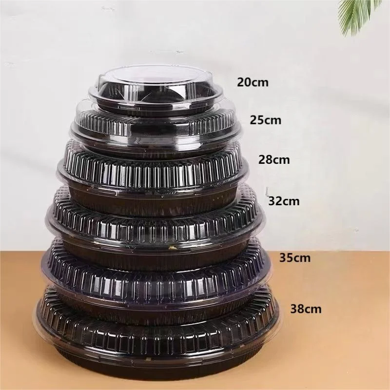Custom Round Disposable Takeaway Sushi Tray Fast Food Plastic Container Packaging Sushi Box Trays With Transparent Lid