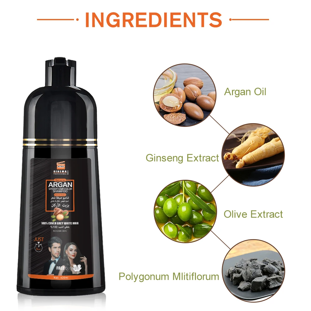 Private Label Organic Argan Speedy Hair Color Shampoo Fast Black Hair Dye Shampoo Magic Black Hair Shampoo for Man OEM & ODM