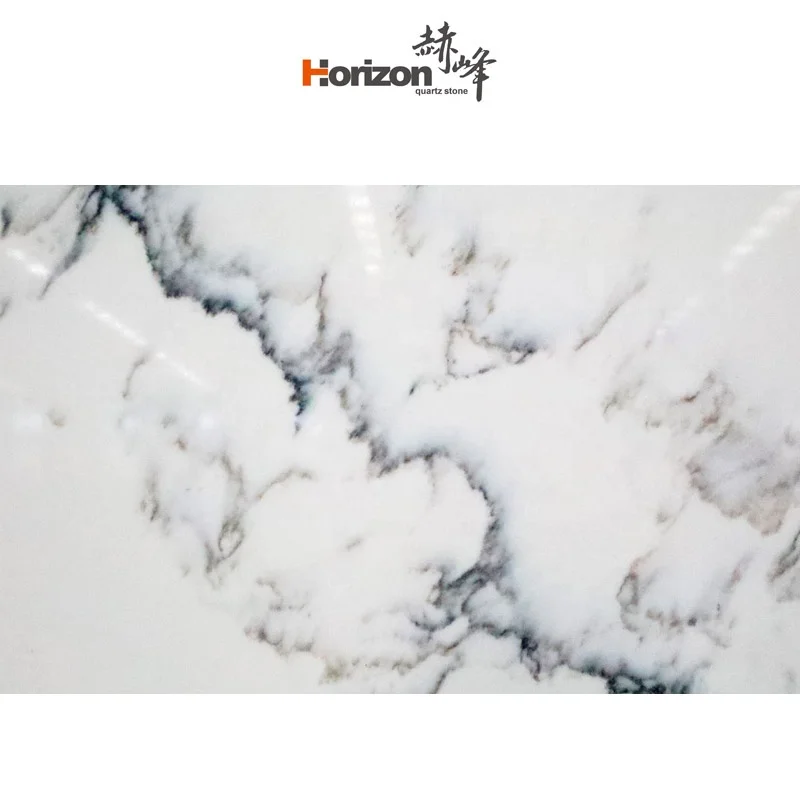 Artificial Quartz Slabs White Color With Purple Veins Calacatta White Quartz Stone For Countertops