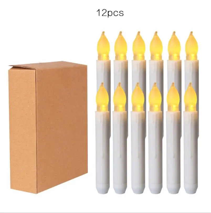 
Hot Sale 12pcs/box Home Decoration LED Candle Halloween Decoration Party Cone Electronic Long Candle 