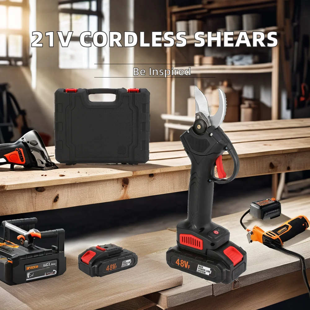 21V Electric Power Shears Cordless Pruning Scissor for Garden 25mm Cutting Capacity with 1 Batteries and Charger