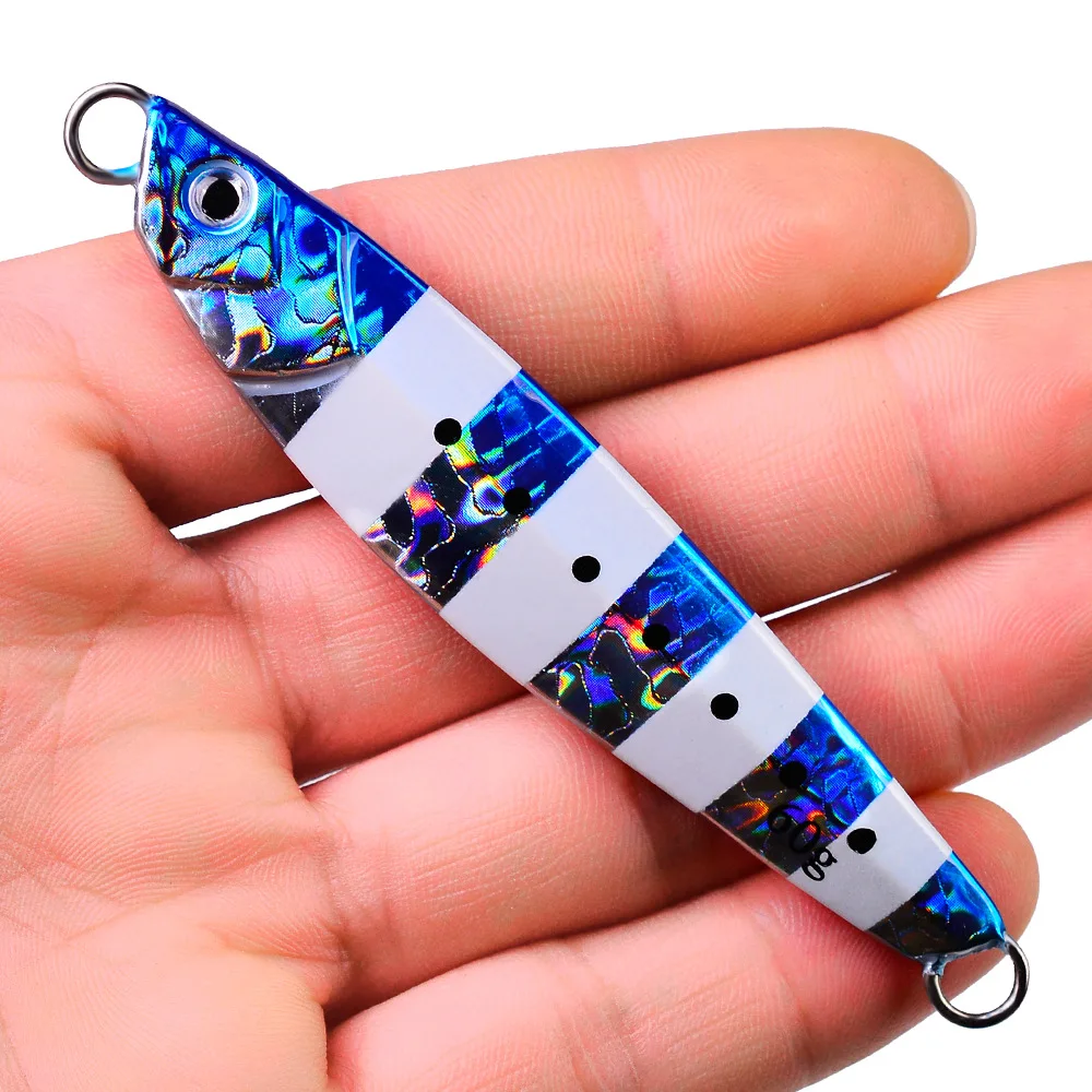 30g 40g 60g OEM Lead Fish Metal Jig Fishing Lure with Hooks 5 Colors Paillette Knife Wobbler Artificial Hard Jigging Bait