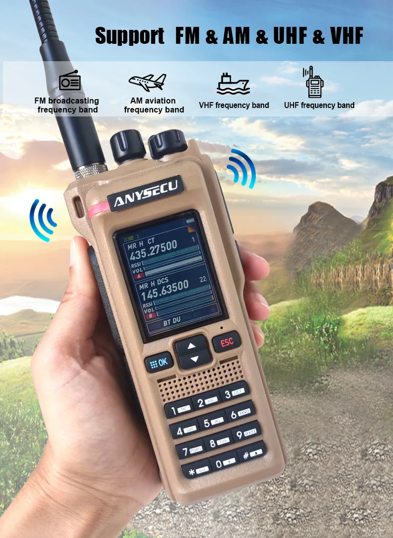 NEW ANYSECU GT-12 multi band 2W/5W/10W handheld radio GT-12 UHF/VHF/AM/FM  two way radio 960 channels 3000mAh walkie talkie