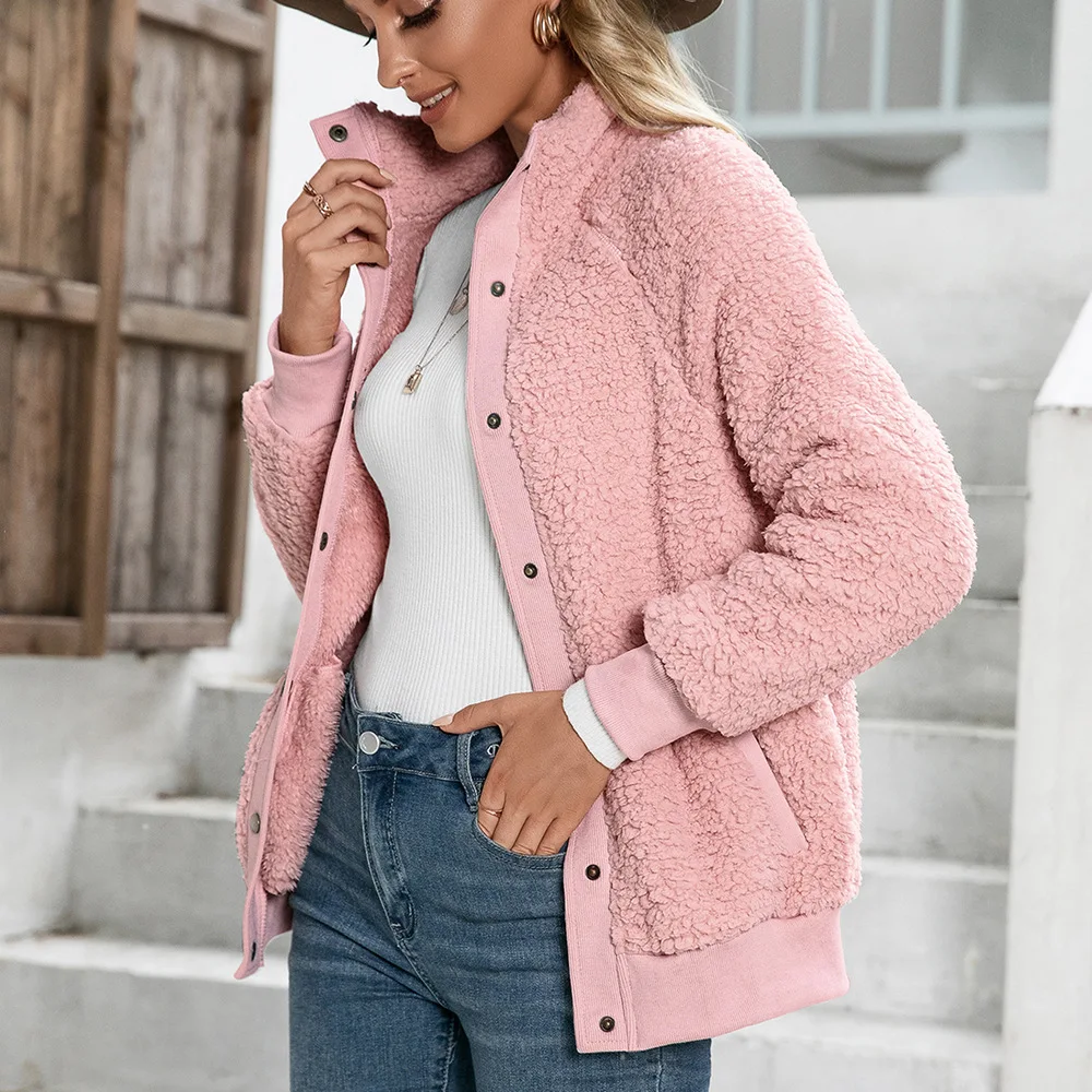PDEP lamb wool fleece cardigan winter jacket and coats for ladies women double-sided plush wool coat tops female