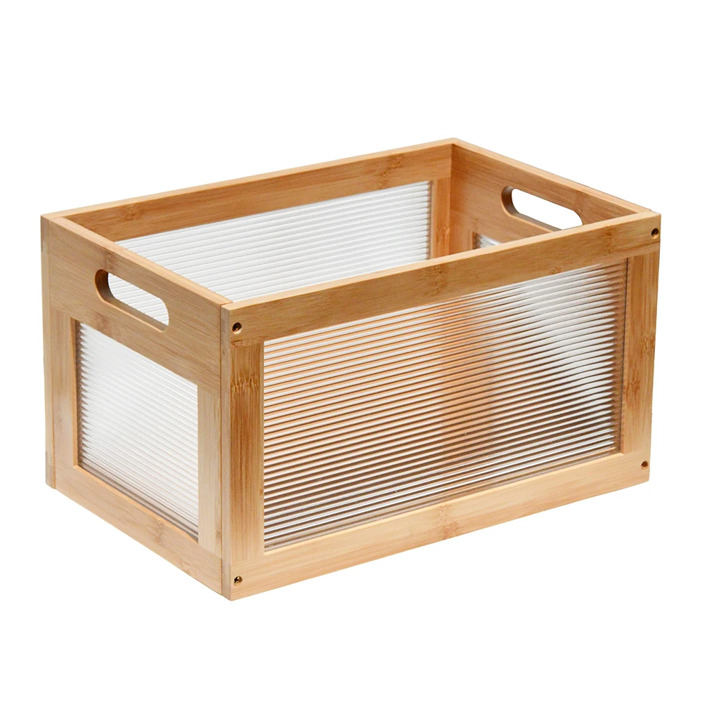 Bamboo Wooden Crate Storage Box for Desktop Home Storage Basket