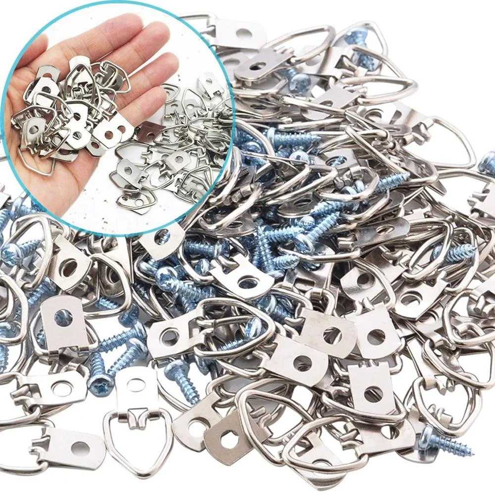 50 Pack Heavy Duty D-Ring Picture Frame Hanging Kits with 50 Pack Screws,7Feet Steel Wire for Hanging Clock Paintings Artwork