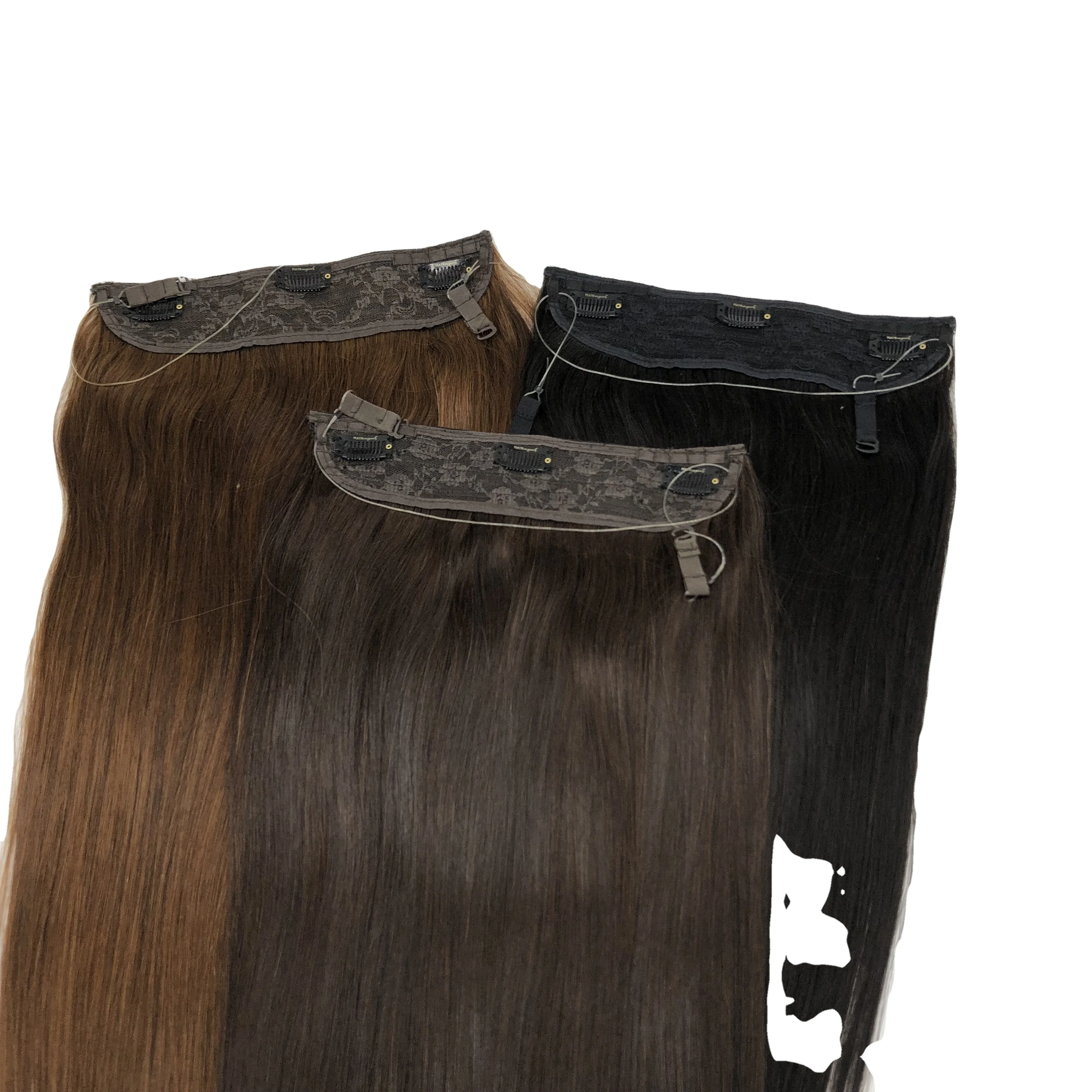 LONGFOR Straight Clip in Hair One Piece Invisible Headband Wire Remy Extensions Human