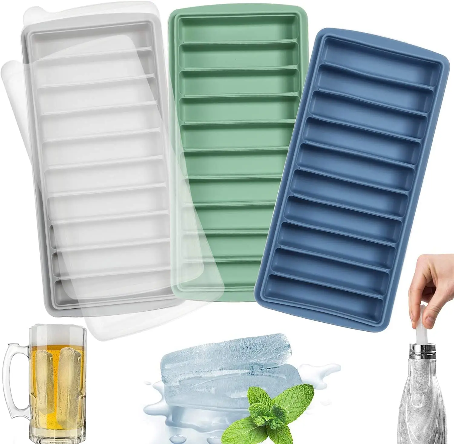 2023 Silicone  Ice stick Trays with Removable Lid Stick Size Ice Cube Tray Long Ice Stick Tray Silicone with Lid