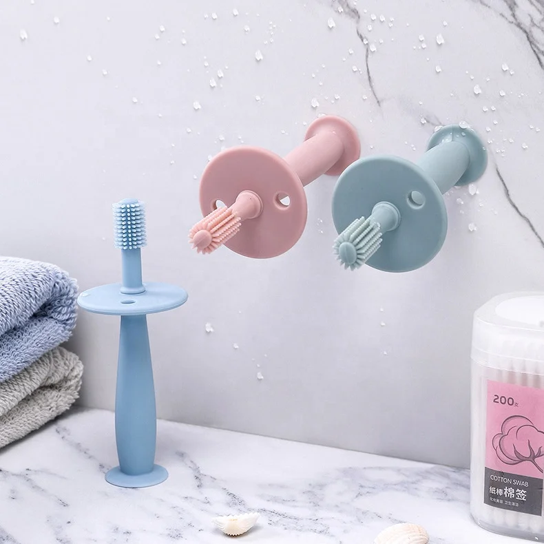 Wholesale New Design 360 Degree Cleaning Manual Food Grade Silicone Teether Toothbrush With Suction