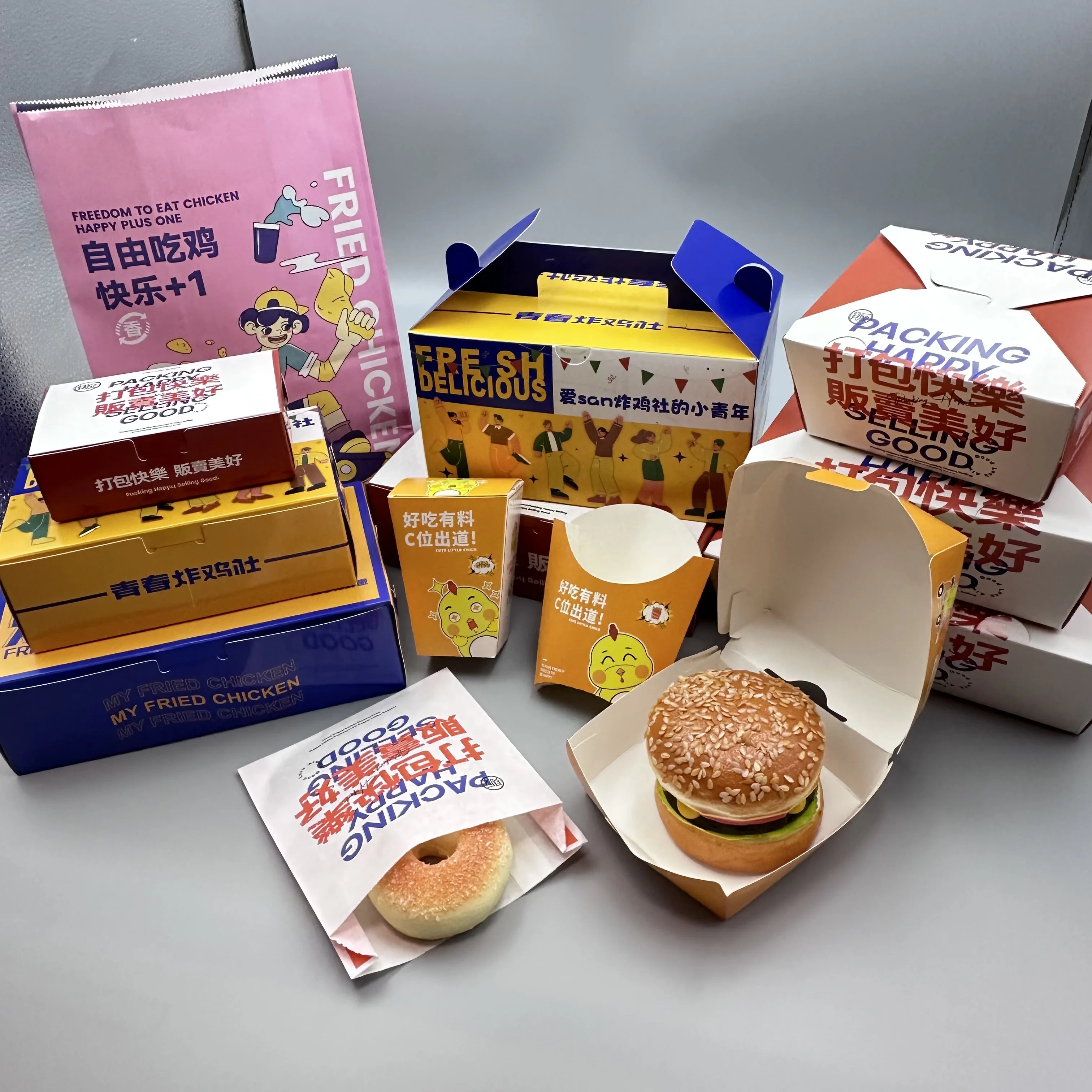 High Quality Custom Brand Design Fast Hamburger Takeaway Food Packaging Pillow Shawarma Clamshell Paper Burger Box