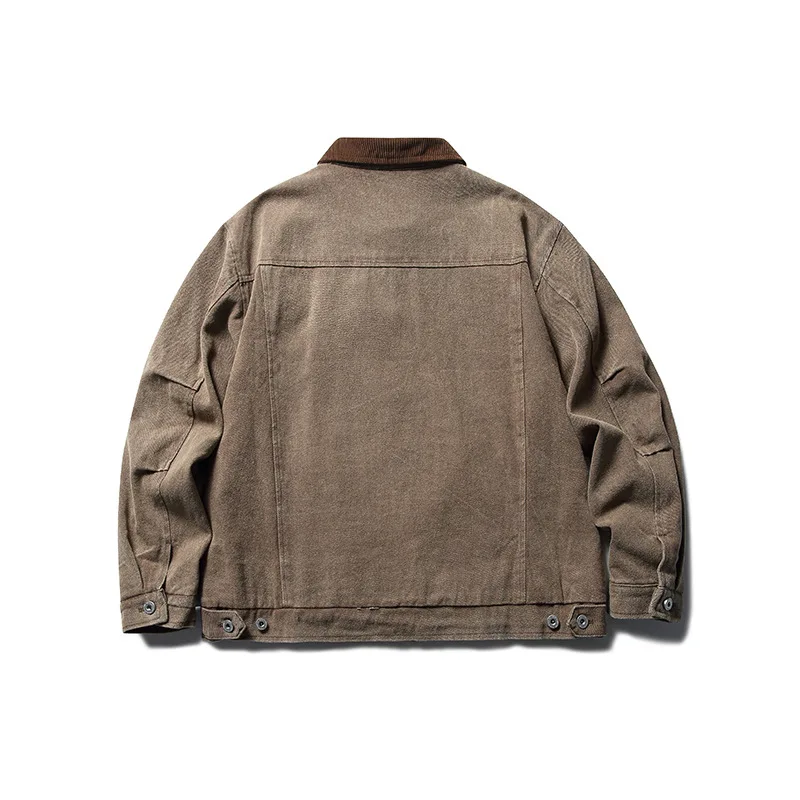 Streetwear fashion vintage washed plus size canvas jacket custom zip up heavy canvas work jacket men