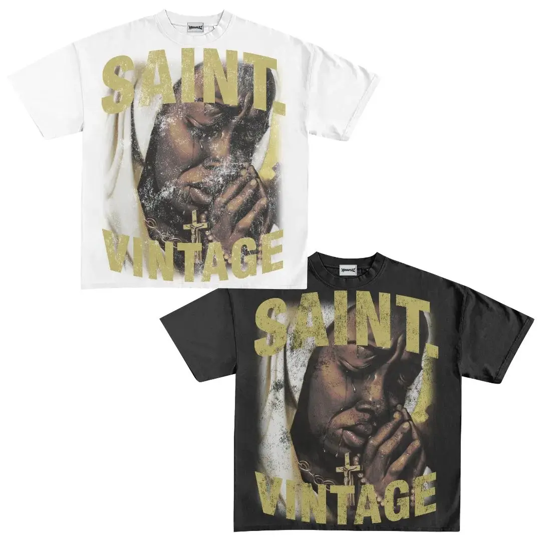 Custom 220 GSM Heavy Weight Cotton Screen Printing Tee Shirts for Men Stone Washed with Dropped Shoulder Customizable